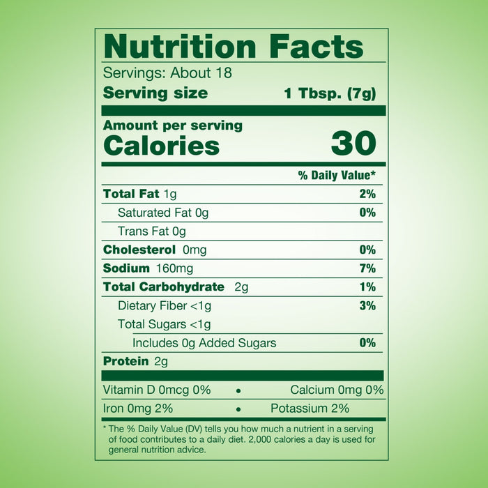 Nutrition facts label for a serving of a product.