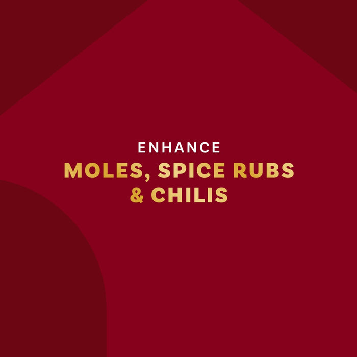 A graphic with the text Enhance Moles, Spice Rubs &amp; Chilis on a maroon background.