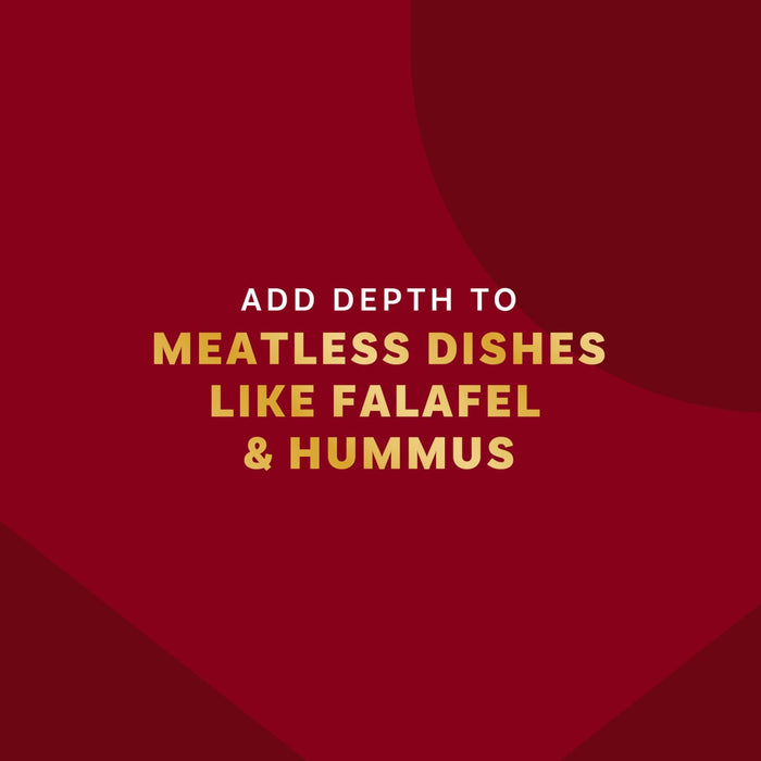 This image promotes adding depth to meatless dishes like falafel and hummus.