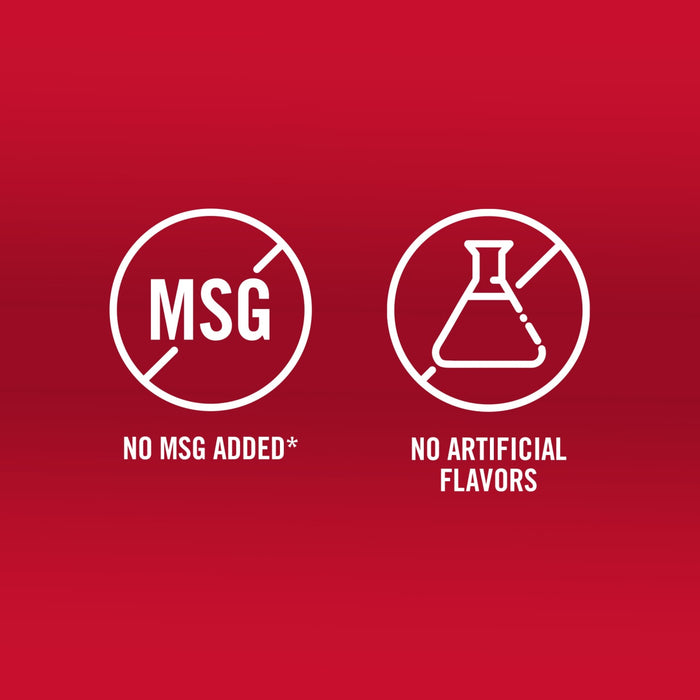 The image shows two icons indicating no MSG added and no artificial flavors.