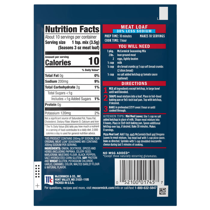 The image shows the nutritional information and preparation instructions for a package of McCormick Chili Seasoning Mix.