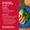This image shows a McCormick Chicken Gravy mix recipe with 30% less sodium, alongside a plate of chicken, broccoli, and mashed potatoes.