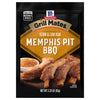 McCormick Grill Mates Memphis Pit BBQ seasoning package with a serving suggestion of ribs.