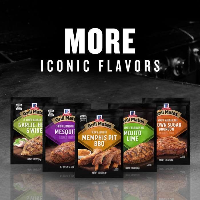 A variety of McCormick Grill Mates seasonings are displayed with the text More Iconic Flavors.