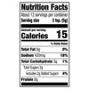 Nutrition facts label for a product with 15 calories per serving.