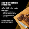 McCormick Slow &amp; Low Memphis Pit BBQ Ribs recipe with ingredients and a photo of cooked ribs on a cutting board.