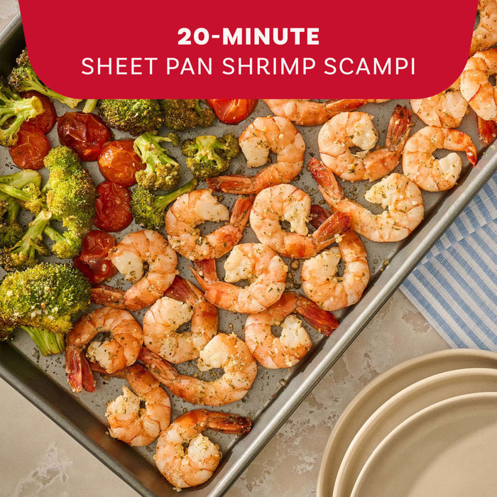 A promotional graphic highlights that a meal is ready in 15 minutes using a package of Mccormick Garlic Butter Shrimp Scampi Seasoning Mix .87 Oz featuring a bowl of pasta with shrimp.