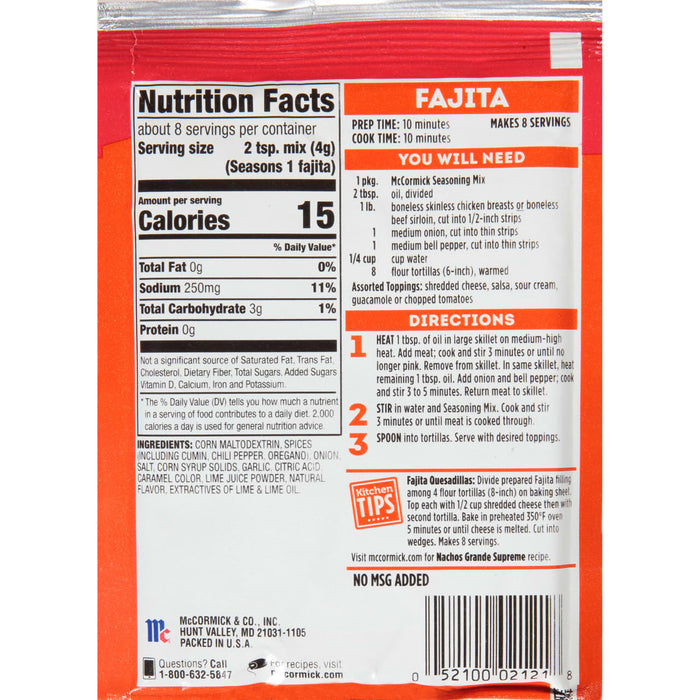 McCormick® Fajita Seasoning Mix, 1.12 oz (6-Pack)
