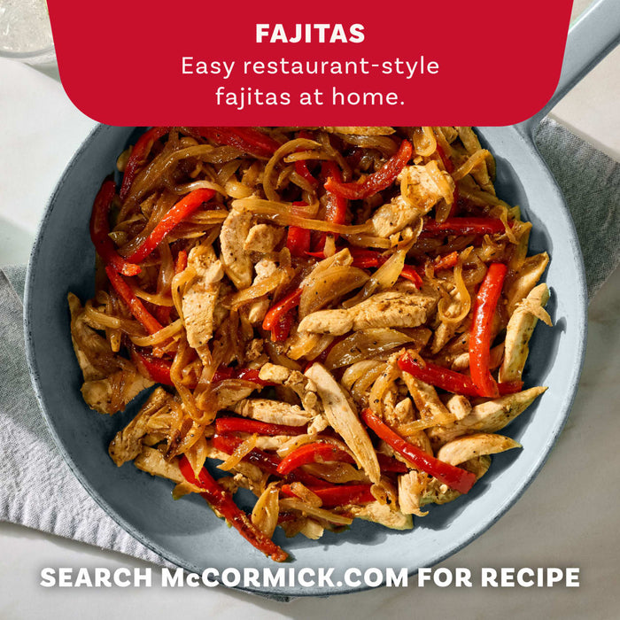 McCormick Easy Chicken Fajita Recipe with ingredients and prep time.