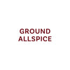 The image displays the text Ground Allspice in a dark red font.