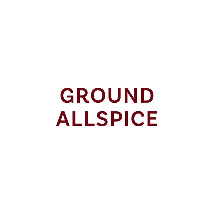 The image displays the text Ground Allspice in a dark red font.