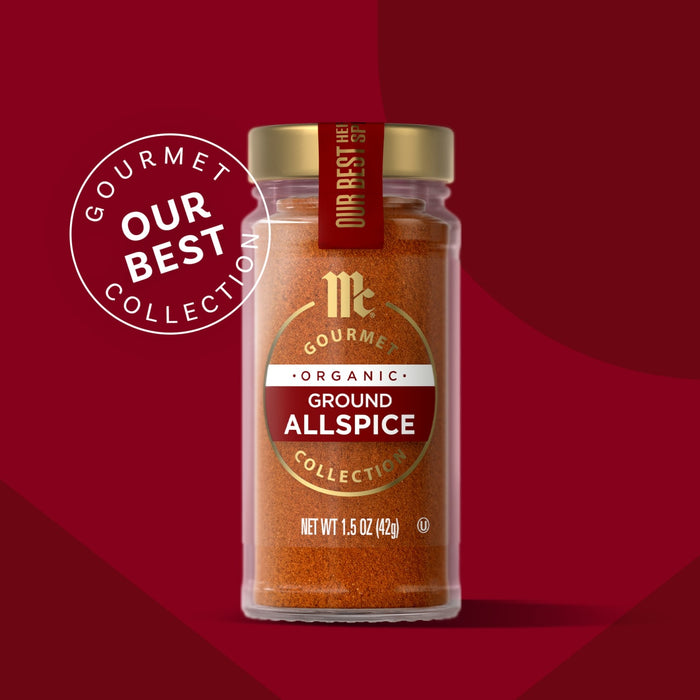 A jar of McCormick Gourmet Ground Allspice is featured as part of their Our Best Collection.