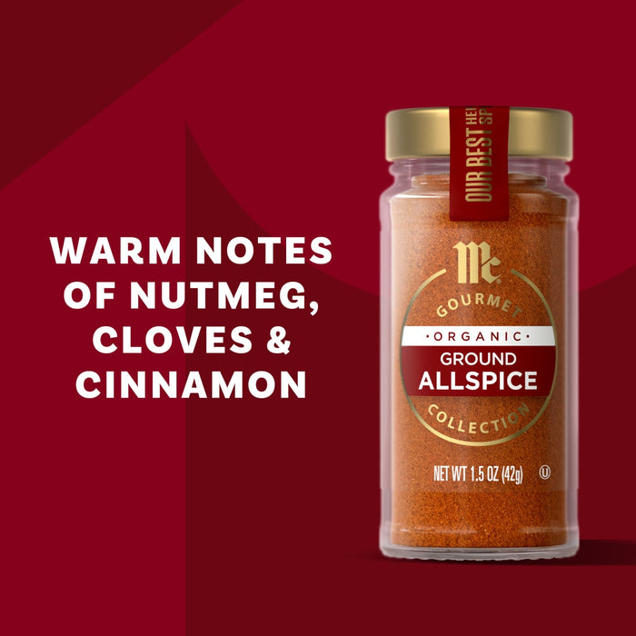 McCormick Organic Ground Allspice with warm notes of nutmeg, cloves and cinnamon.