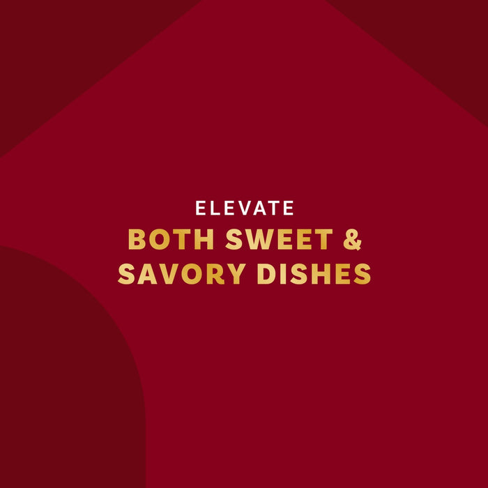 The image promotes the versatility of a product to elevate both sweet and savory dishes.