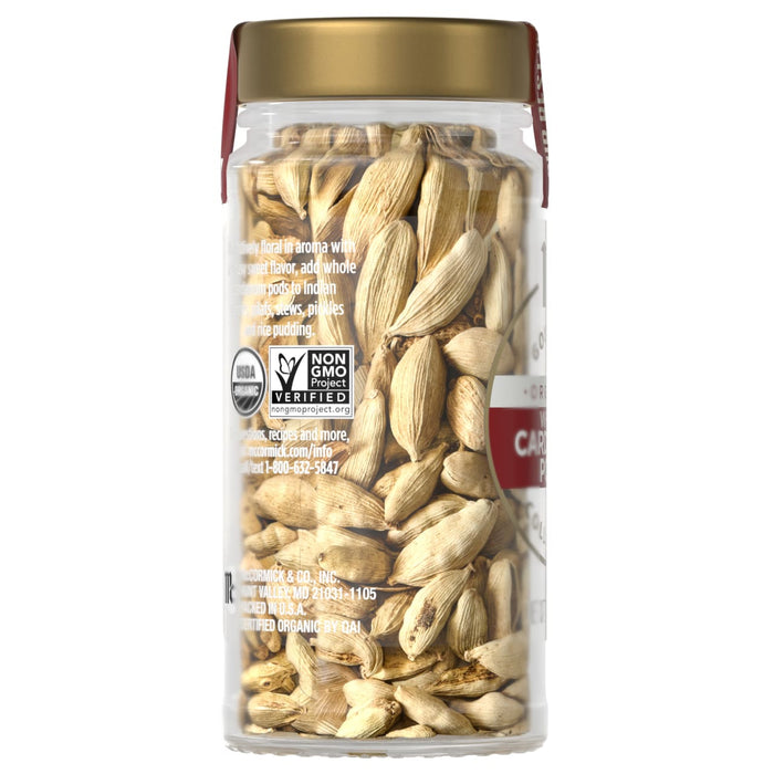 A jar of Simply Organic cardamom pods.