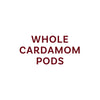 The image displays the text Whole Cardamom Pods, indicating the product being advertised.
