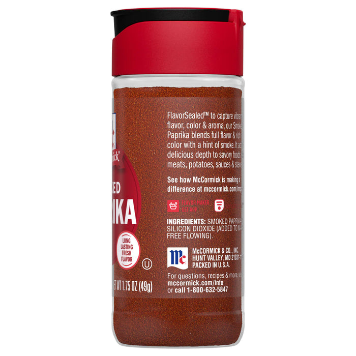A bottle of McCormick Smoked Paprika with a red lid and a white label.