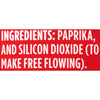 Ingredients for the product are paprika and silicon dioxide to make it free flowing.