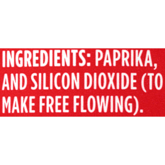 Ingredients for the product are paprika and silicon dioxide to make it free flowing.