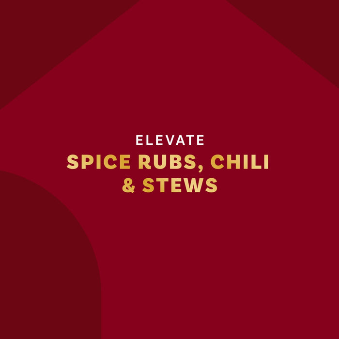 The image promotes elevating spice rubs, chili, and stews.