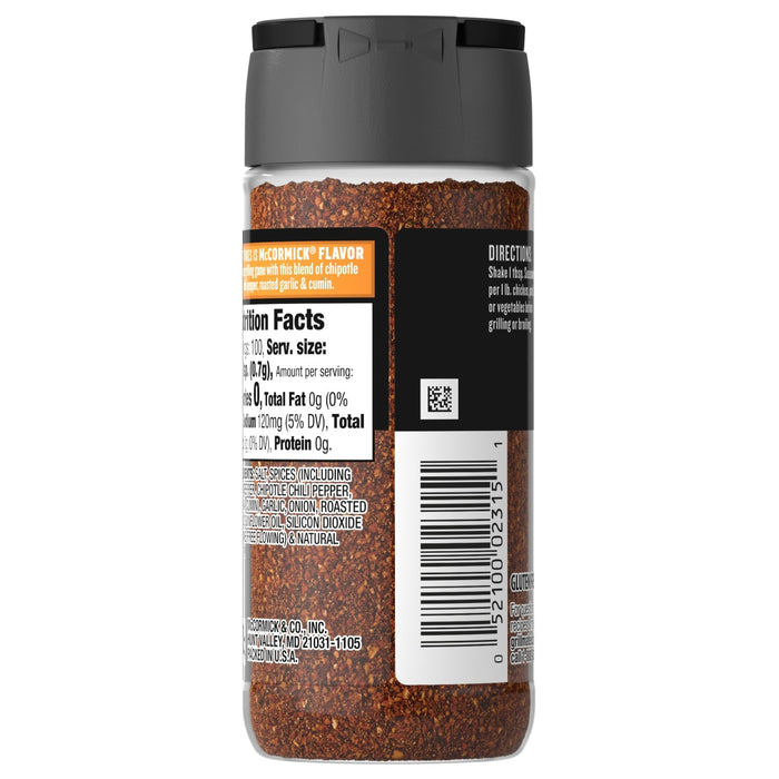 A bottle of McCormick Chipotle Chili Pepper seasoning.