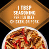 A dish of seasoned beef, chicken, or pork with the recommendation of 1 tbsp seasoning per 1 lb of meat.