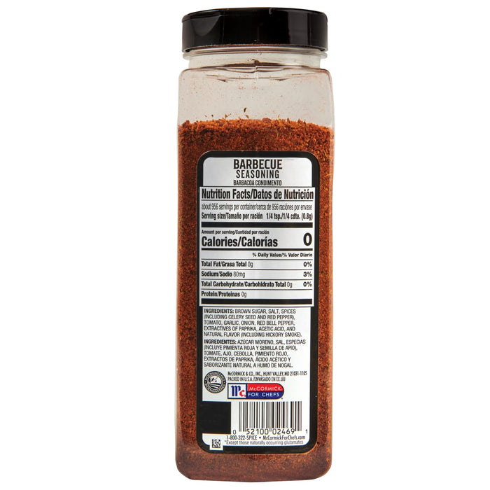 A bottle of McCormick for Chefs Barbecue Seasoning.