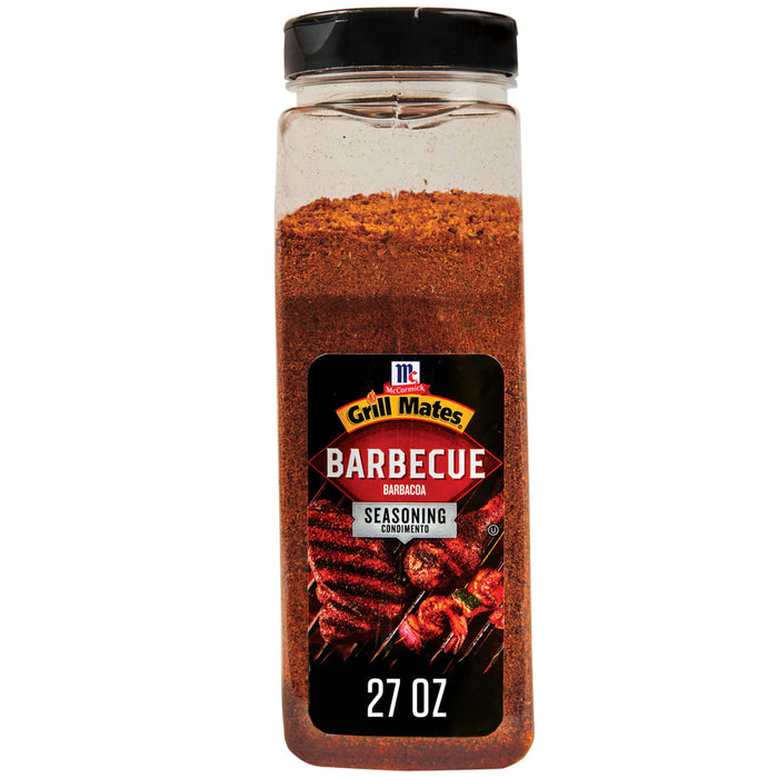 A container of Grill Mates Barbecue Seasoning is displayed.