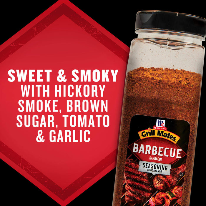 Grill Mates Barbecue spice blend features a sweet and smoky flavor with hickory smoke, brown sugar, tomato, and garlic.