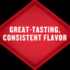 A red diamond shape with the text Great-Tasting, Consistent Flavor.