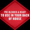 A red diamond-shaped badge with the text Pre-blended &amp; ready to use in your back of house.