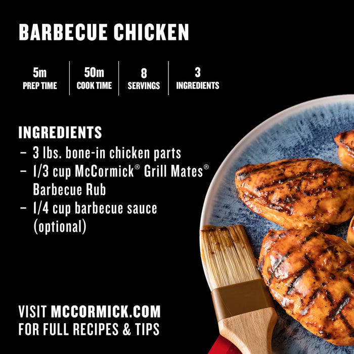 McCormick's Barbecue Chicken recipe with a list of ingredients and a photo of grilled chicken.