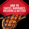 A grilled pork chop is shown with the text Add to sauces, marinades, breading and batters.