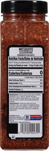 A McCormick For Chefs Mesquite Seasoning jar with nutrition facts and ingredients listed.