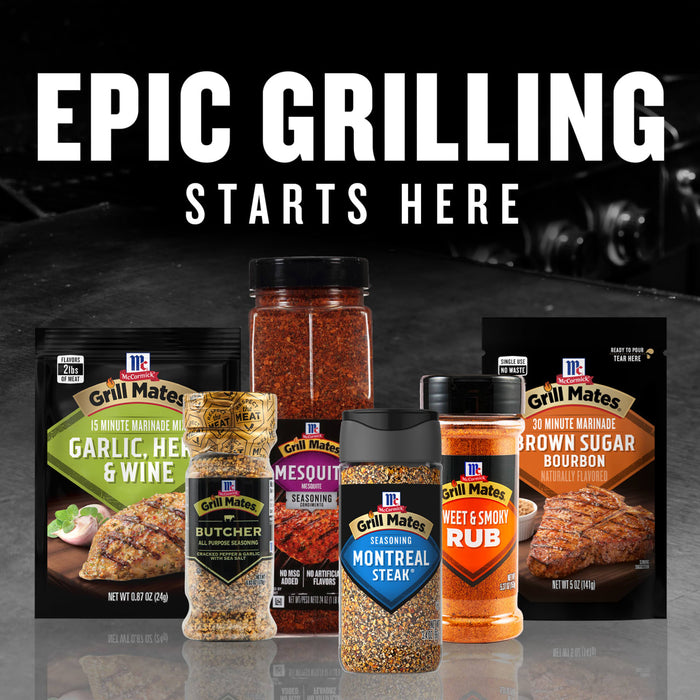 Epic Grilling Starts Here featuring a variety of McCormick spices and seasonings.