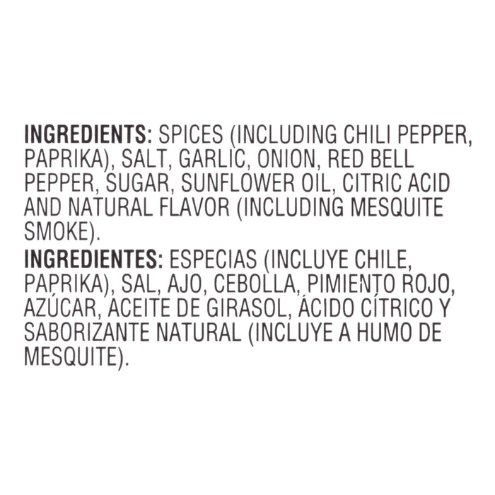 Ingredients list for a seasoning blend in English and Spanish.