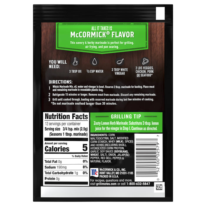 McCormick® Grill Mates® Zesty Herb Marinade Seasoning Mix, 1.06 oz (6-Pack)