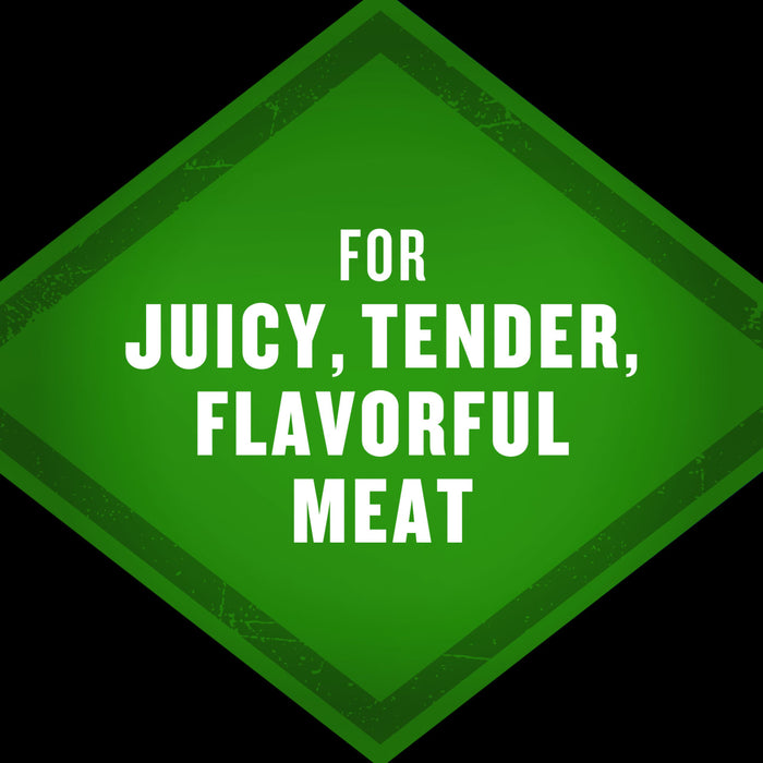 A green diamond shape with the text For juicy, tender, flavorful meat.