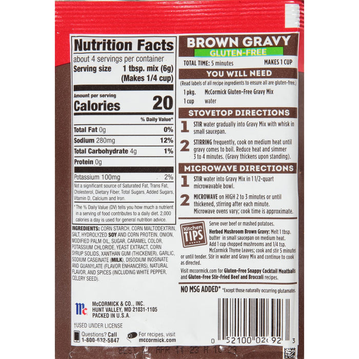 McCormick® Gluten Free Brown Gravy Seasoning Mix, 0.88 oz (6-Pack)