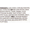 A list of ingredients for a product including corn starch corn maltodextrin salt hydrolyzed soy and corn protein onion modified palm oil sugar caramel color potassium chloride yeast extract corn syrup solids xanthan gum garlic sodium caseinate disodium inosinate and guanylate natural flavor and spices.