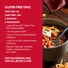 A bowl of McCormick Gluten Free Chili is shown with the recipe ingredients and preparation instructions.