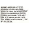A list of ingredients for a product including water lime juice spices and more.