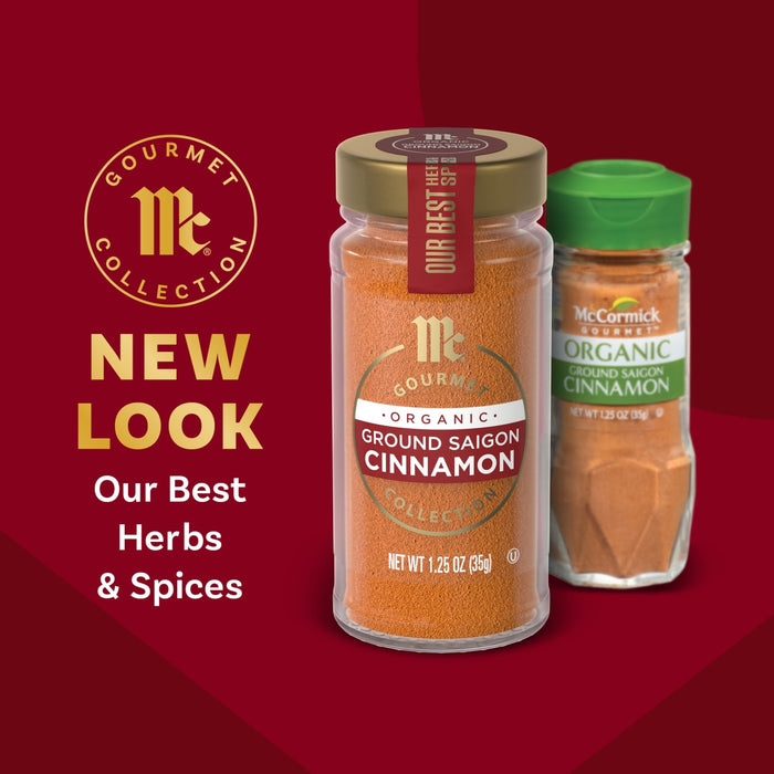 McCormick is showcasing a new look for their Gourmet Collection herbs and spices, including cinnamon.