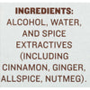 A list of ingredients for a product including alcohol water and spices.