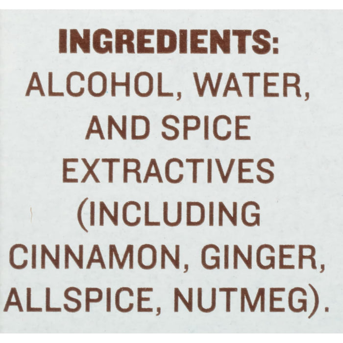 A list of ingredients for a product including alcohol water and spices.