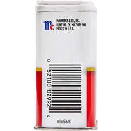 A McCormick &amp; Co. spice container with a non-GMO label and a barcode.