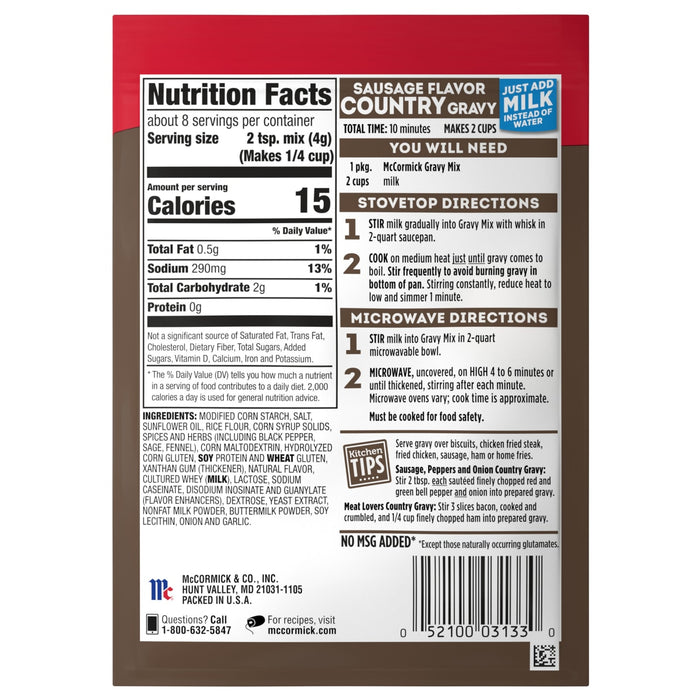 McCormick® Just Add Milk Country Gravy Sausage, 1.15 oz (6-Pack)