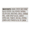 A list of ingredients for a product including onion spices and lemon juice powder.
