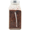 A clear plastic shaker bottle containing Mccormick Culinary Crushed Chipotle Pepper stands upright with a silver cap.