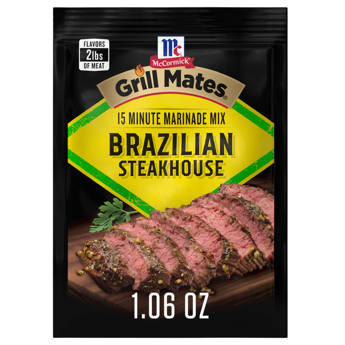 McCormick Grill Mates Brazilian Steakhouse 15-minute marinade mix package.